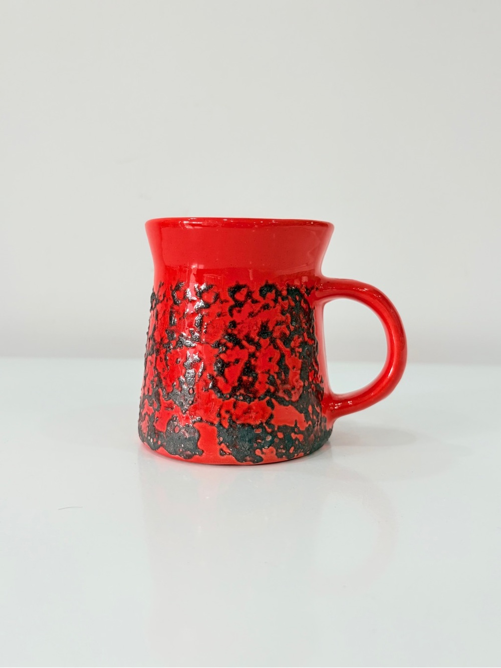 Vintage Fat Lava Pottery Retro Coffee Mug Chunky Vibrant Orange Red Molten Glaze